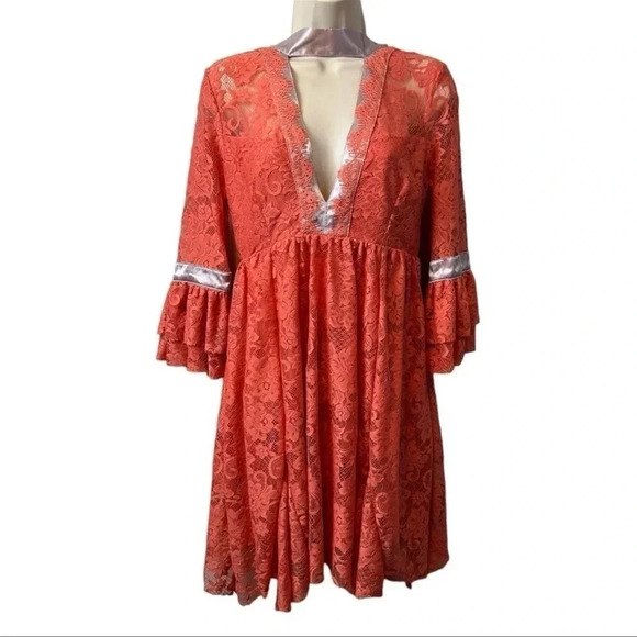 Free People Orange Gilded Lace Mini-dress - Picture 3 of 13